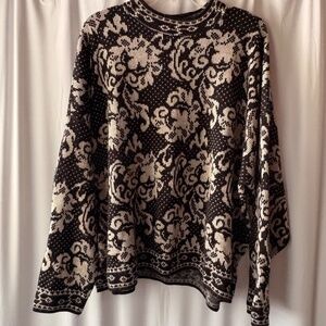 Color Club Colter Bay Women's Floral Long Sleeve Black & White Sweater 26/28